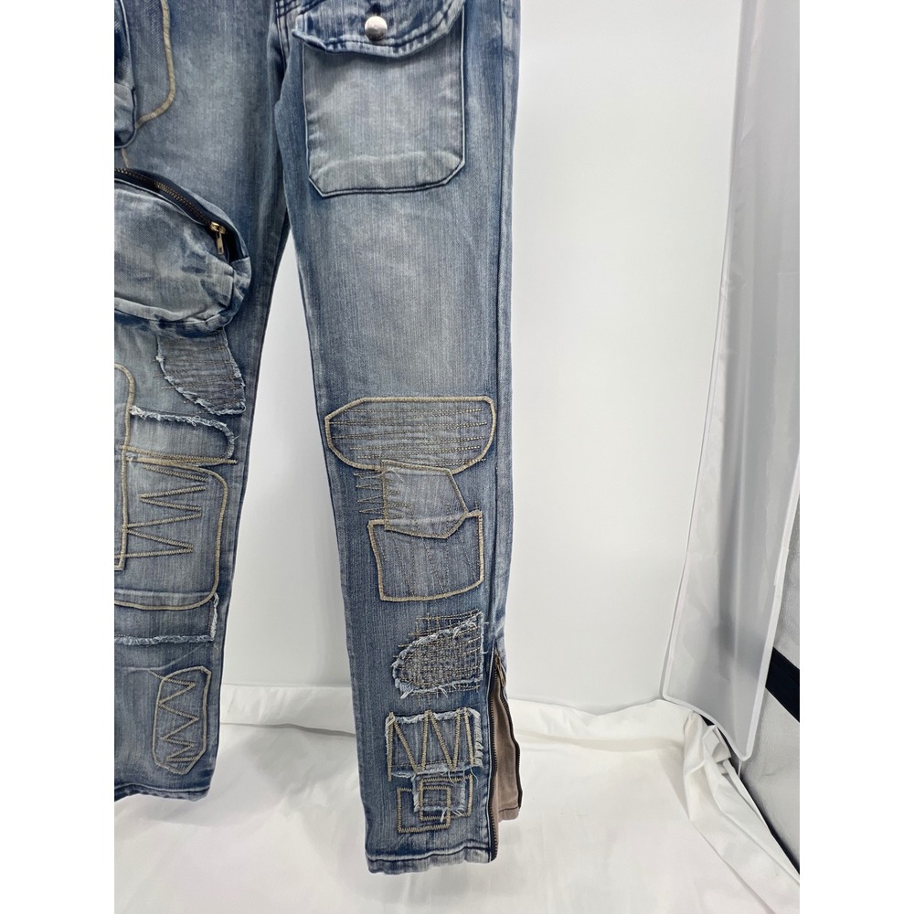 NOVAMEN Mens Designer Jeans Cargo Pockets Embellished Zip Ankle Blue Size 32 - Picture 6 of 13